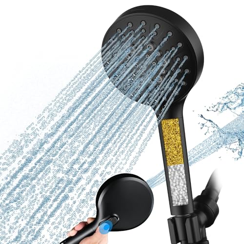 BRIGHT SHOWERS Filtered Shower Head with Handheld, High Pressure 9 Spray Mode Showerhead with Long Hose and Bracket, Water Softener Filters Beads for Hard Water - Removes Chlorine, Matte Black - color: Matte Black, style: 1.8 GPM | Filter | 9 Modes