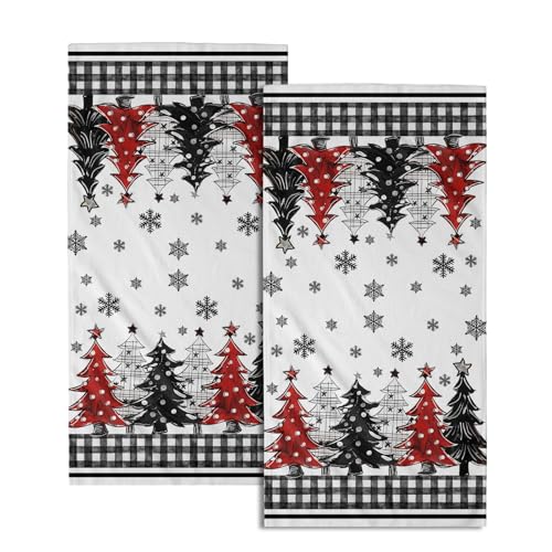 Christmas Trees Hand Towels Set of 2 White Black Buffalo Plaids Christmas Tree Kitchen Towels 14X28 Inch Xmas Bath Towel for Bathroom Soft Absorbent Decorative Fingertip Towel Guest for Home Gym Spa - color: White Black Buffalo Plaids Christmas Tree