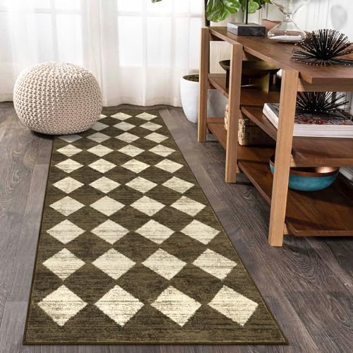 Lahome Zelie Washable Kitchen Runner Rug 2x6, Brown Rug Runners for Hallways 6 Feet Non Slip Bathroom Rugs Runner, Moroccan Trellis Non Skid Low Pile Laundry Room Carpet Runners for Bedroom Entryway - color: Dark Brown, size: 2' x 6' (Runner)