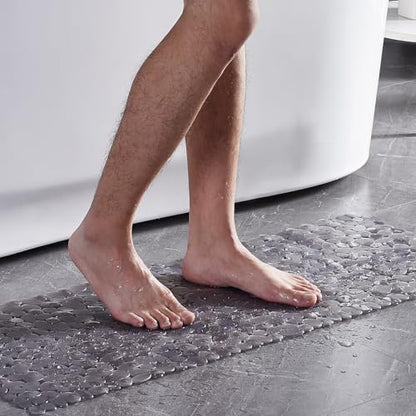 Webos Bath Shower Mat Non Slip: Extra Large Pebble Bathtub mat for Families, Anti Slip Shower Matt with Drain Holes Suction Cups Tub Mat - 16 X 40 Inch Clear Grey - color: Pebble Clear Grey