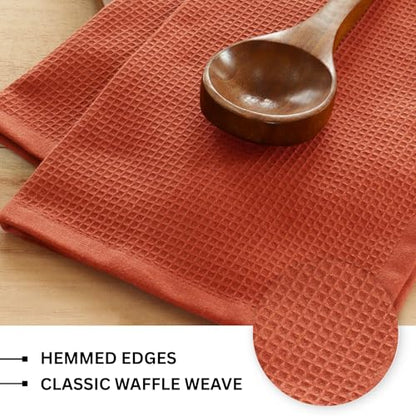 Rust Waffle Weave Kitchen Towel, 100% Cotton - 15x25 Inches with Hanging Loop, Ultra Soft Absorbent Quick Drying Dish Cloth, Tea and Hand Towels, 4 Pack - Spring Easter Summer - Rust - color: Rust, size: 15 x 25 - 4 Pack
