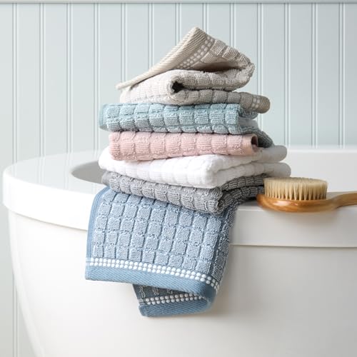 Town & Country Everyday 4-Piece Textured Windowpane Hand Towel Set, 20x30-Inch, 100% Cotton, Plush & Absorbent 550GSM, Blue - color: Blue