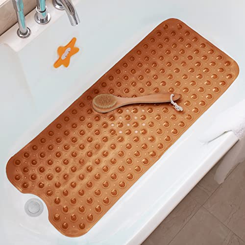 Tree Bud Bathtub Mats for Shower Tub Non-Slip Bath Mat 39 x 16 Inch Extra Long Shower Mat, Bath Tub Mat for Bathroom with Machine Washable, BPA Free for Kids (Clear Brown) - color: Clear Brown