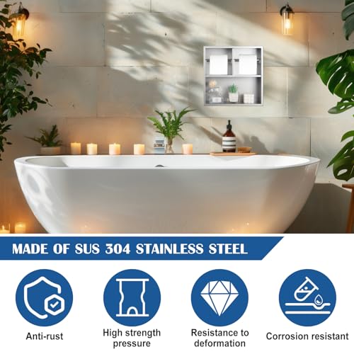 Maxdot Recessed Dual Toilet Roll Holder, in Wall Toilet Paper Holder with Storage, Bathroom Wall Niche Shelf, 304 Stainless Steel (Brushed) - color: Brushed