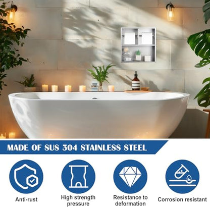 Maxdot Recessed Dual Toilet Roll Holder, in Wall Toilet Paper Holder with Storage, Bathroom Wall Niche Shelf, 304 Stainless Steel (Brushed) - color: Brushed