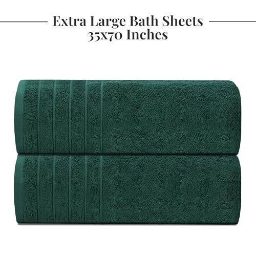 2 Piece Extra Large Bath Sheets 35 x 70 Inches, Hunter Green | 100% Cotton, Larger & Lighter Weight, Quicker to Dry, Super Soft & Absorbent, Oversized Bath Towels - color: Hunter Green