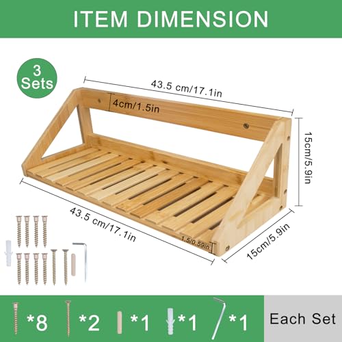 Floating Shelves Wall Mounted 3 Pcs Bamboo Wall Hanging Rack Holder | Wall Hanging Rack Holder, Wall Storage Shelves, For Bedroom, Living Room, Bathroom, Kitchen, Office Decor