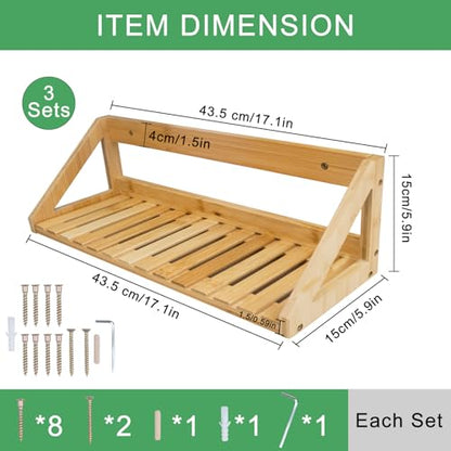 Floating Shelves Wall Mounted 3 Pcs Bamboo Wall Hanging Rack Holder | Wall Hanging Rack Holder, Wall Storage Shelves, For Bedroom, Living Room, Bathroom, Kitchen, Office Decor