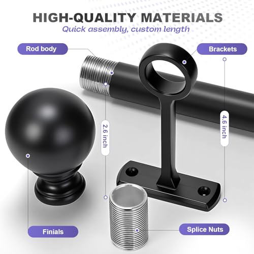 1 Inch Adjustable Heavy Duty Curtain Rod - Extra Long 30-240 Inches for Windows, Room Dividers, Indoor/Outdoor Use - Matte Black, Durable & Stylish Design - size: 30" - 240"