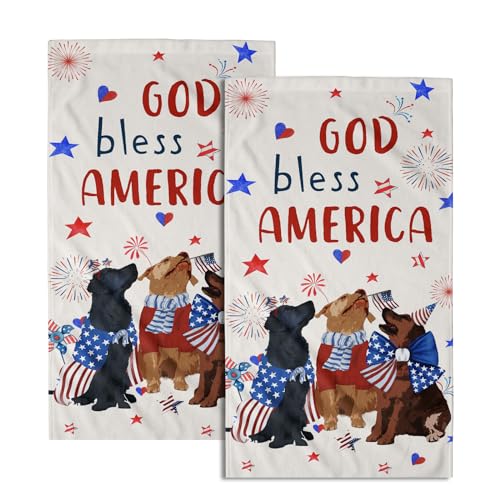 Giwawa 4th of July Patriotic Dogs Hand Towels Set of 2 American Independence Day Kitchen Towels Absorbent Washcloth Towel for Home Holiday Decor - color: American Retriever Dogs