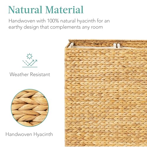 Best Choice Products Large Double Laundry Hamper with Lid, Natural Handwoven Water Hyacinth, 2 Sections w/ 2 Machine Washable Linen Liner Bags, Portable, Handles - Natural - color: Natural