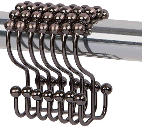 Double Glide Roller Shower Curtain Hooks, Oil Rubbed Bronze,12PCS | 100% Stainless Steel, Curtain Hooks Rings for Bathroom Shower Rods Curtains and Liners, Easy Glide Rollers - color: Oil,bronze