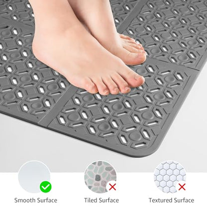 Yolife Square Shower Mat, 27" x 27" Large Shower Mat with Center Drain Hole, Soft TPE Non Slip Shower Mats for Inside Shower with Suction Cups, Anti Slip Washable Shower Floor Mat, Dark Grey - color: Dark Grey