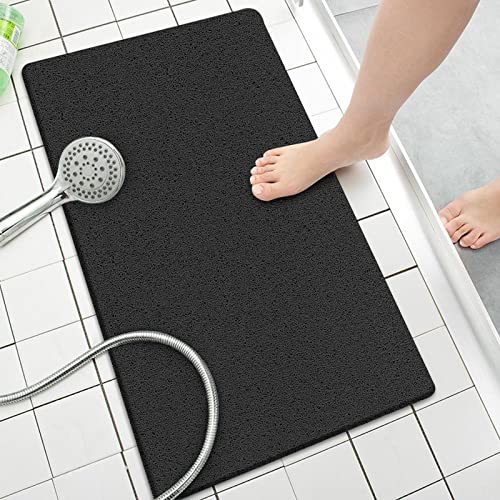 SONGZIMING Shower Mat Non Slip Without Suction Cups, 32x17 Inch, Bath Mat with Drain, Loofah Mat for Textured Surface Tub, Bathroom, Quick Drying, Black - color: Black, size: 32" x 17" (Rectangular)