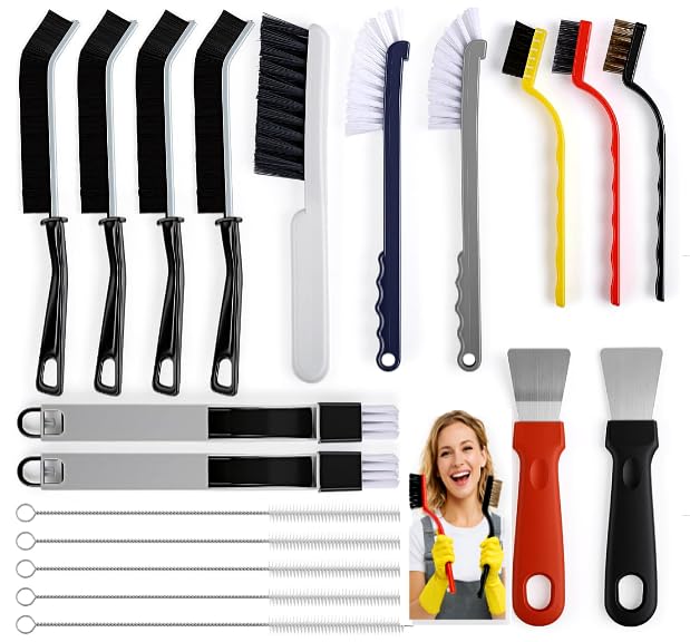 19Pcs Crevice Cleaning Brush Set,Hard Bristle Gap Scrub Tools | for Sliding Door,Sill,Tile Lines, Corner, Sink, Shutter, Car Vents, Keyboard,Lightweight,Plastic,