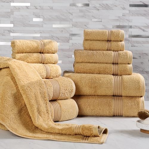 Superior Egyptian Cotton 12-Piece Towel Set, Assorted Towels for Home Bathroom, Guest Bath Decor Essentials, Includes 4 Bath, 4 Hand, 4 Face Towels/Washcloths, Quick Dry, Absorbent - Gold - color: Gold, size: 12 Piece Towel Set