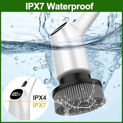 Electric Spin Scrubber, Shower Scrubber with Long Handle Adjustable LCD Display, 2 Speed Shower Cleaner, 7 Replaceable Brush Heads Bathroom Cleaning Brush, Bath Tub Power Scrubbers White G3 - color: White