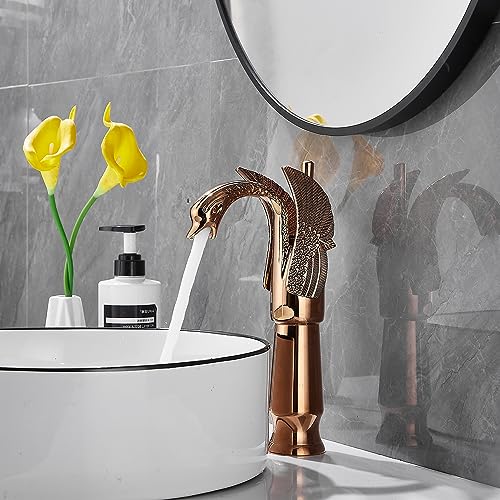 Copper Swan Shape Single Handle One Hole Bathroom Vessel Sink Faucet Deck Mount Lavatory Sink Faucet - color: Copper, size: Tall