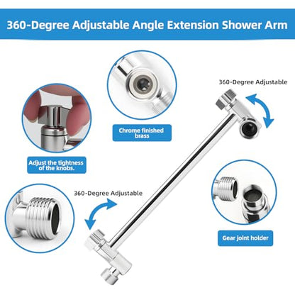 Rainfall Shower Head with Handheld Combo, Silvery, 10 Inch & 3 Spray Modes | 180° Adjustable, Extension Arm, Easy To Install - color: silvery-1