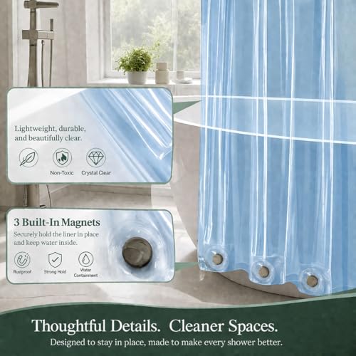 EHZNZIE Clear Blue Shower Curtain Liner 72x72, PEVA Waterproof Bath Curtain, No Chemical Smell, 3 Weighted Magnets, Durable with Rustproof Metal Grommets - color: Clear Blue, size: 72"W x 72"L (Pack of 1)