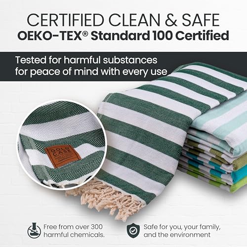 Gold CASE Turkish Beach Towel Set of 5 – 100% Cotton Beach Towels Oversized 70x38'' – MYRA Quick Dry Swim Towel – Lightweight Turkish Towels Set in Green - color: Tones of Green, size: Beach-Bath Towel Set of 5