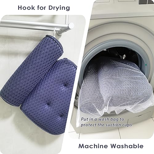 AEROiVi Luxury Bath Pillows for Tub Soft Mesh Strong 6 Suction Cups Blue | Bath Pillow with laundry bag head and neck support Relaxing Bath Washable Quick-Dry Bath Accessories Spa Gifts - color: Denim
