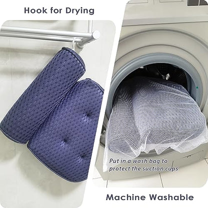 AEROiVi Luxury Bath Pillows for Tub Soft Mesh Strong 6 Suction Cups Blue | Bath Pillow with laundry bag head and neck support Relaxing Bath Washable Quick-Dry Bath Accessories Spa Gifts - color: Denim