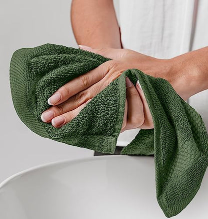 White Classic Luxury Cotton Washcloths 13x13 Inch - 650 GSM Turkish Cotton | Hotel, Spa, Bathroom Face Towel | 12 Pack, Forest Green - color: 11: Forest Green