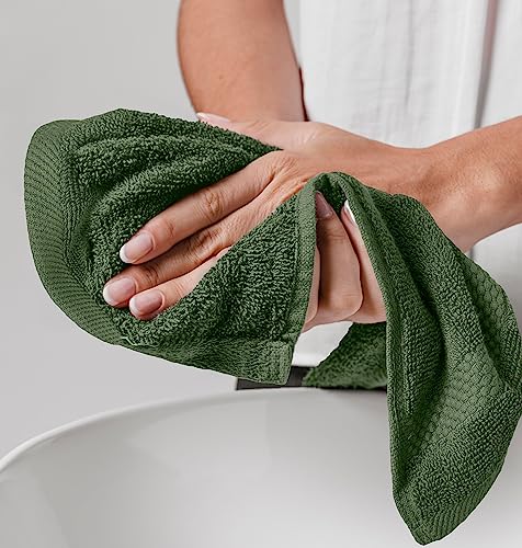 White Classic Luxury Cotton Washcloths 13x13 Inch - 650 GSM Turkish Cotton | Hotel, Spa, Bathroom Face Towel | 12 Pack, Forest Green - color: 11: Forest Green