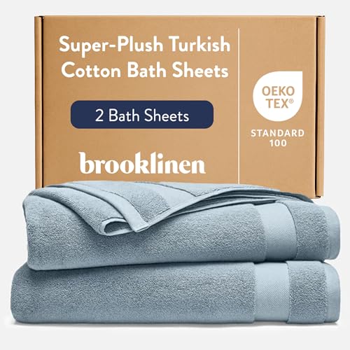 Brooklinen 100% 100% Turkish Cotton Bath Sheets Spa-Quality - Set of 2, Storm - color: Storm Blue, size: Bath Sheet 2-Pack