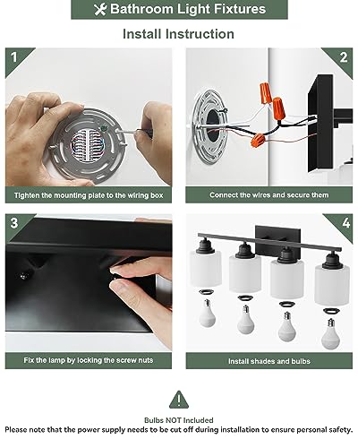 Vanity Light Fixtures, Matte Black, Over Mirror, Modern Bathroom Light, Anti-Rust Nickel Finished, 4-Light, E26 Standard Sockets, Easy Installation, 24 Months Replacement - color: Black-4 Light