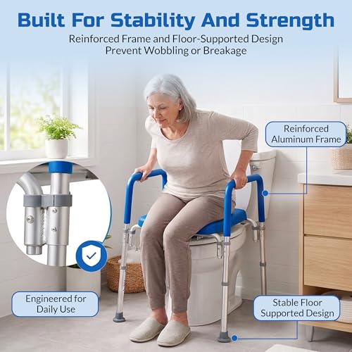Ultimate Raised Toilet Seat with Handles - Adjustable Raised Toilet Seat for Seniors, Bedside Commode - Padded Armrest | Premium Elevated Toilets Seats with Handles for Elderly Bathroom Safety, Blue - color: Blue