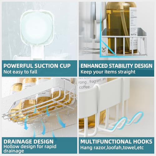 TAILI Shower Caddy Suction Cup Rustproof Metal Shower Shelves White 3pack | Rustproof,No Drilling Wall Mounted Basket, Upgraded Removable Suction Cup Bathroom Organizer Heavy Duty Shampoo - color: White 3pack