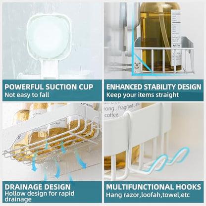 TAILI Shower Caddy Suction Cup Rustproof Metal Shower Shelves White 3pack | Rustproof,No Drilling Wall Mounted Basket, Upgraded Removable Suction Cup Bathroom Organizer Heavy Duty Shampoo - color: White 3pack