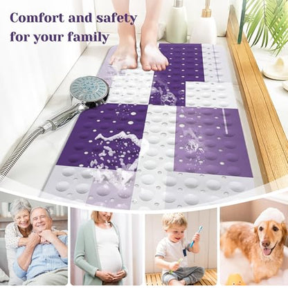 Purple Bath Tub Mat Non Slip, Modern Geometric Large Washable Shower Mats with Drain Holes and Suction Cups,40 X 16 Inch - color: Purple