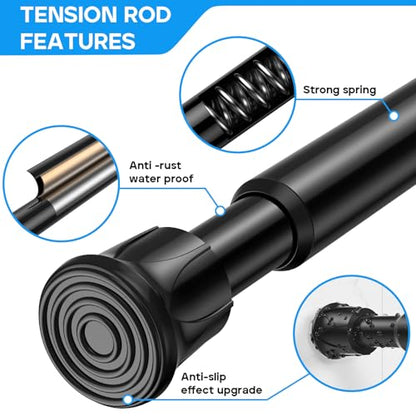 Spring Tension Curtain Rod 18-28 Inch, 6 Pack Tension Rods, Black | No Drill, PVC Anti-Slip Caps, Rust Resistant, Stylish, Cost Effective, Fits Window Kitchen Curtain Doorway Bathroom Closet - color: Black, size: 18-28 inch-6Pack
