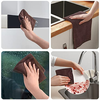 Microfiber Dish Cloth Kitchen Cleaning Cloth 12x12In 12 Pack Brown | Absorbent, No Streak, Dish Rags, Lens, Cloths - color: Dark Brown