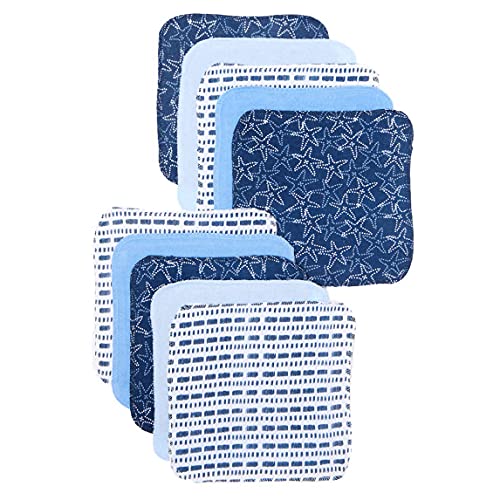 Spasilk 10-Piece Washcloth Set for Newborn Boys and Girls, Soft Terry Baby Washcloths, Baby Essentials, Blue Starfish - color: Blue Starfish, size: 10 Count (Pack of 1)