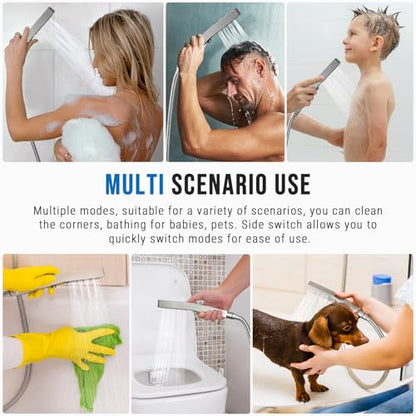 G-Promise All Metal Square 3 Function Handheld Shower Head(Brushed Nickel) | All Metal Construction, 3 Function Modes with Massage, Modern Look, Push Switch, Easy Installation - color: Brushed Nickel, style: Square
