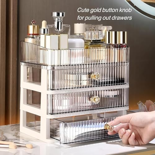 Simbuy Clear Makeup Organizer with 3 Drawers, Bathroom Organizer and Storage, Ideal for Desk and Dresser Vanity Countertop, Great for Cosmetics, Skincare, Perfume,Toiletry : Beauty & Personal Care