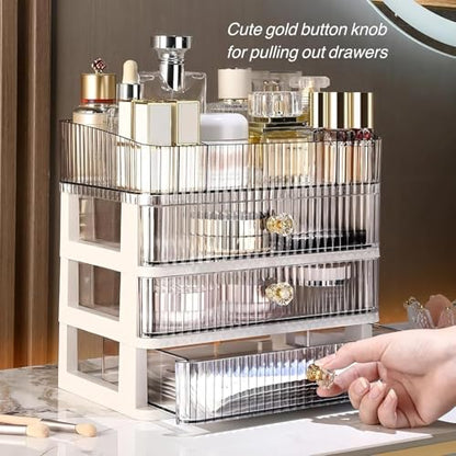 Simbuy Clear Makeup Organizer with 3 Drawers, Bathroom Organizer and Storage, Ideal for Desk and Dresser Vanity Countertop, Great for Cosmetics, Skincare, Perfume,Toiletry : Beauty & Personal Care