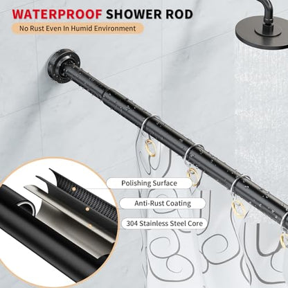 Black Shower Curtain Rod 34-66 Inches Never Rust Stainless Steel Tension Curtain Rod Adjustable Shower Rod Spring Tension Non-Slip No Drilling Shower Rods for Bathroom Window - color: Matte Black, size: 34“-66”