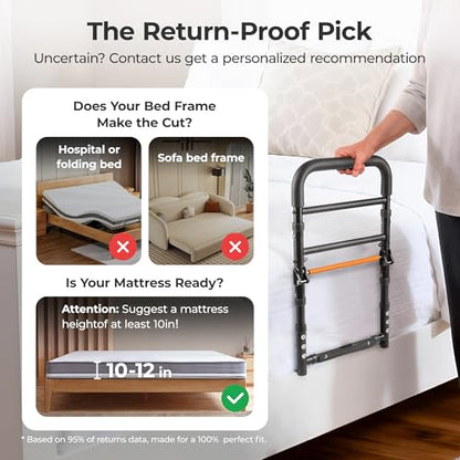 C1 Fold Bed Rails for Elderly Adults Safety - Bed Assist Rail with Adjustable Height, Tool-Free One-Hand Foldable Bed Rails for Seniors - size: C1F (Foldable NEW)