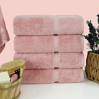 Chakir Turkish Linens 4 Piece Bath Towel Set, 100% Cotton Luxury Turkish Towels for Bathroom, Soft Absorbent Bath Towels, 27 x 54 Inches, Pink - color: Pink