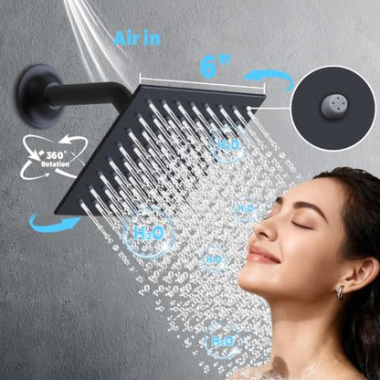Thermostatic Digital Triple Heads Rain Shower System Can Run Together | Matte Black 4-Function Full Body Shower Faucets Set with 12" + Two 6" Tilted Showerhead and Brass Handheld - color: Matte Black, style: 12” + 6" + 6"