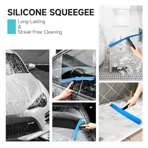 FOSHIO 15 inch Blue Windshield Squeegees, All-Purpose Streak-Free Silicone Squeegee for Window, Bathroom, Glass Shower Doors, Mirror, Car Window