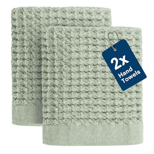 ONSEN Supima® Waffle Hand Towels, Quick Dry Lint Free 100% USA Cotton, Lightweight Absorbent Hand Towel Set, 16x30 in (Sage Green, Hand Towel 2-Pack) - color: Sage Green, size: Hand Towel 2-Pack