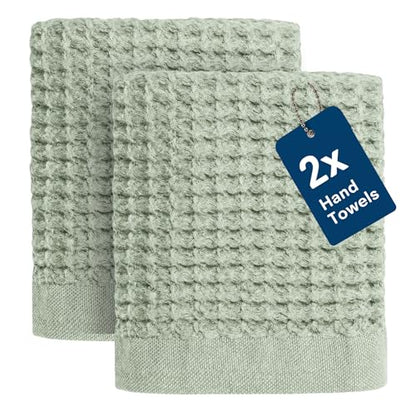 ONSEN Supima® Waffle Hand Towels, Quick Dry Lint Free 100% USA Cotton, Lightweight Absorbent Hand Towel Set, 16x30 in (Sage Green, Hand Towel 2-Pack) - color: Sage Green, size: Hand Towel 2-Pack