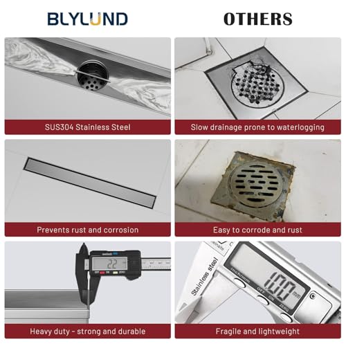 24 Inch Liner Shower Drain with Tile Insert Panels, Stainless Steel Rectangle Liner Drain, Shower Floor Drain with Hair Strainer, Ajustable Leveling Feet (Brushed Nickel) - color: Brushed Nickel-b, size: 24IN