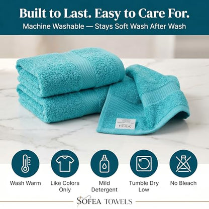 Sofea Hand Towels 6 Pack (16 x 28 Inches) 100% Cotton Bathroom Towels, Soft Absorbent Quick Dry Hand Towels for Bathroom Kitchen - color: Aqua Green